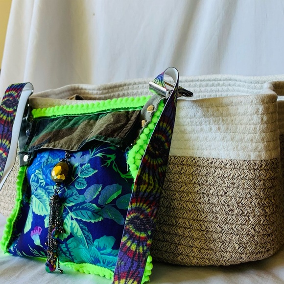 Colorful Upcycled Floral and Camouflage Bag - Picture 5 of 10